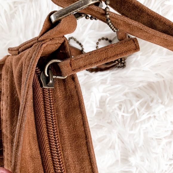 Roxy Boho Faux Brown Leather Fringe Tassel Purse - Picture 9 of 10